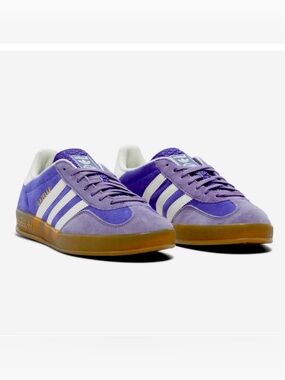 adidas Gazelle Indoor Purple Suede Sneakers with White Stripes